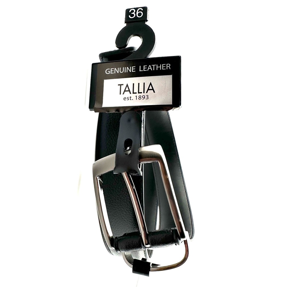 TALLIA Men's 36 Black NWT Genuine Leather Belt‎ Brushed Gray Nickel Buckle - Picture 3 of 7